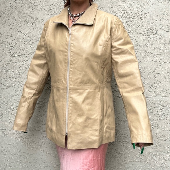 Y2k Neutral Leather Moto Jacket - Picture 6 of 10